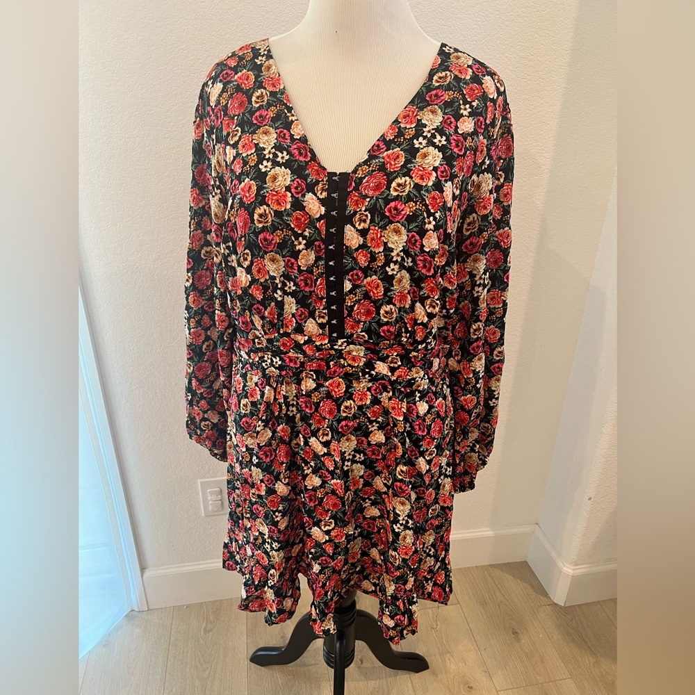 City Chic Floral Midi Dress - Red and Black